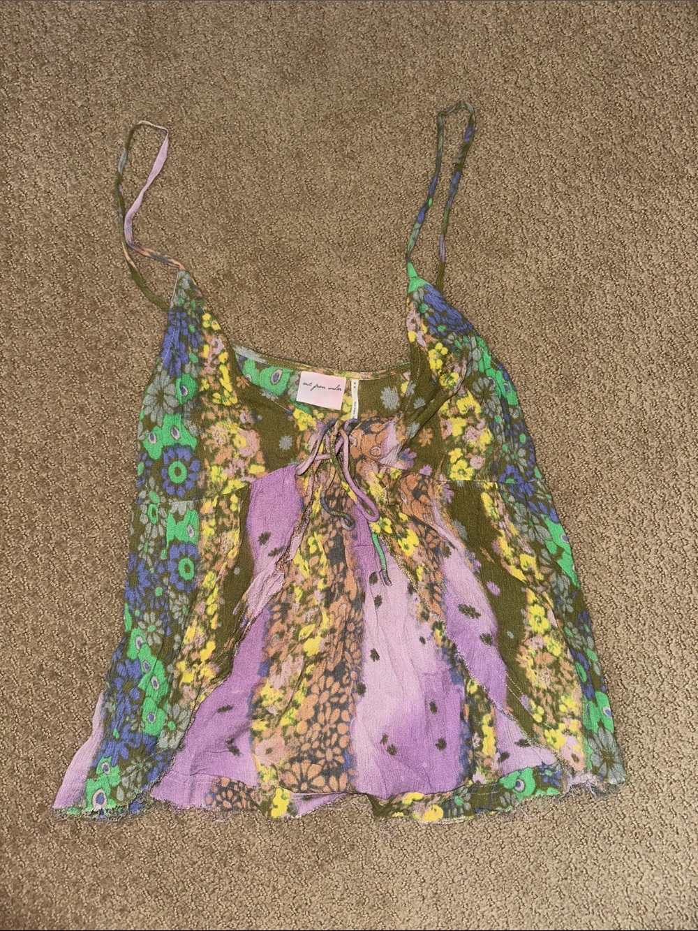 Urban Outfitters Floral Spaghetti Strap Cami in Purple, Green & Yellow